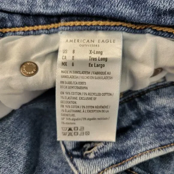 American Eagle Super High-Rise Baggy Straight Jeans Women 8 X-Long Stretch Cargo - Picture 8 of 9